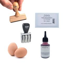Tampon date et tampon à personnaliser et encre pour les œufs