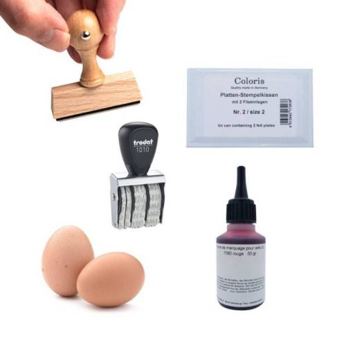 Tampon date et tampon à personnaliser et encre pour les œufs