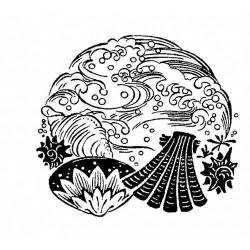 Tampon ex-libris en bois japonais coquillage art
