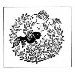 Tampon ex-libris en bois japonais poisson fleur