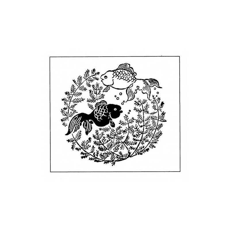 Tampon ex-libris en bois japonais poisson fleur