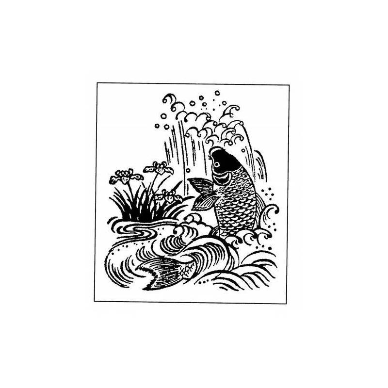 Tampon ex-libris en bois japonais poisson
