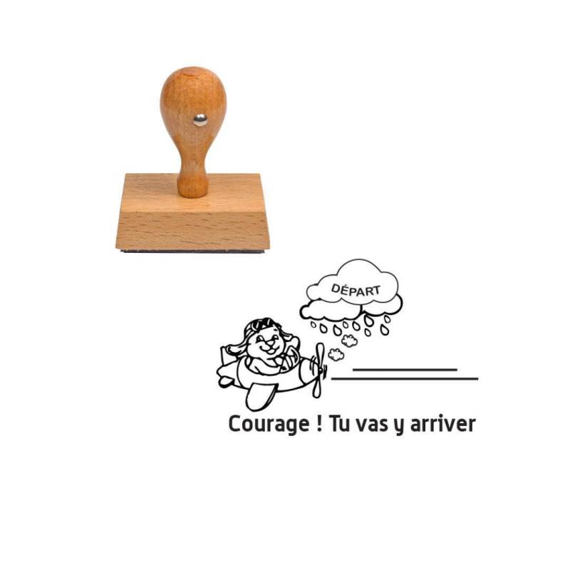 Tampon enseignant courage tu vas y arriver avion en bois n°115