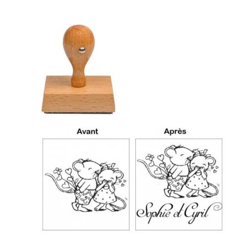 Tampon Mariage personnalisé Souris amoureuses Tampon Mariage personnalisé Souris amoureuses