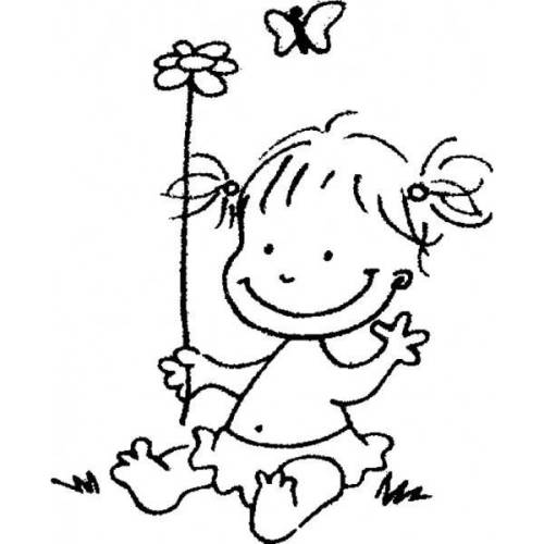 Tampon Naissance bébé fille qui tient une fleur Tampon Naissance bébé fille qui tient une fleur