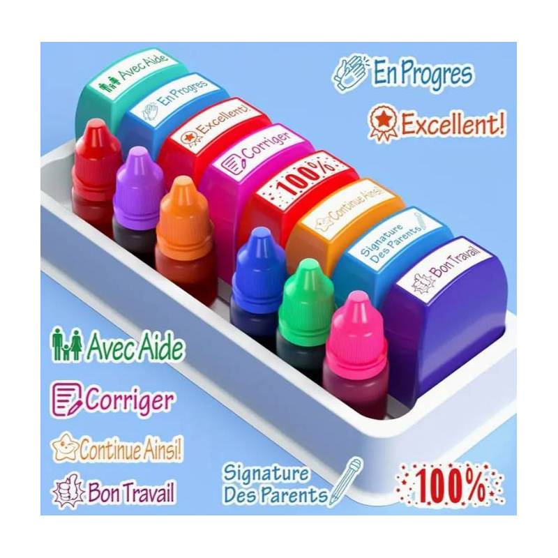Coffret tampons enseignants x8 avec encres