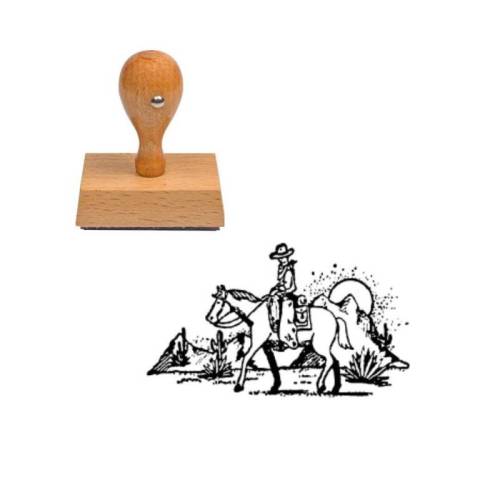 Tampon western Cow-boy sur son cheval en bois Tampon western Cow-boy sur son cheval en bois