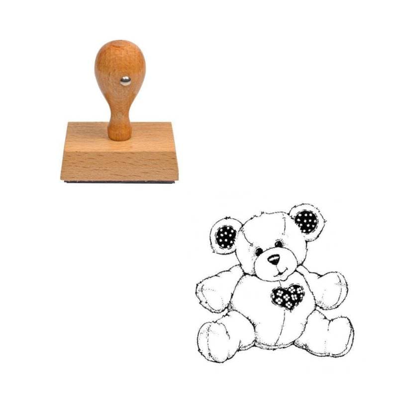 Tampon nounours en peluche n°2 en bois