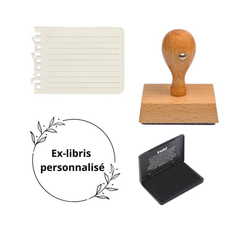 Tampon ex-libris en bois avec un encreur