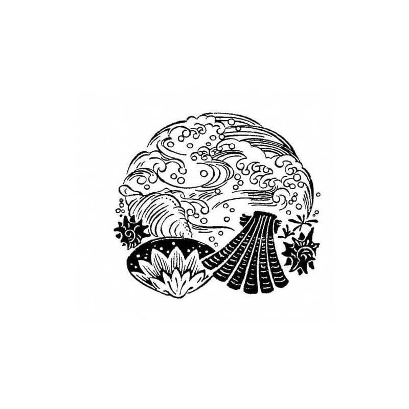 Tampon ex-libris en bois japonais coquillage art