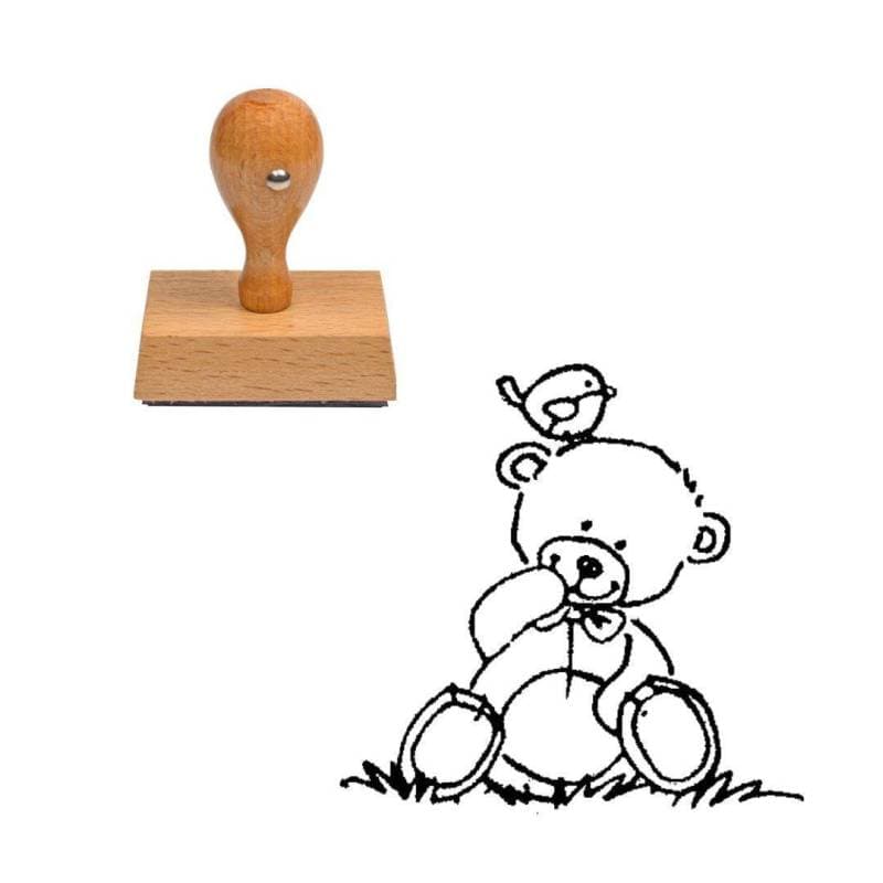 Tampon nounours et oiseau en bois