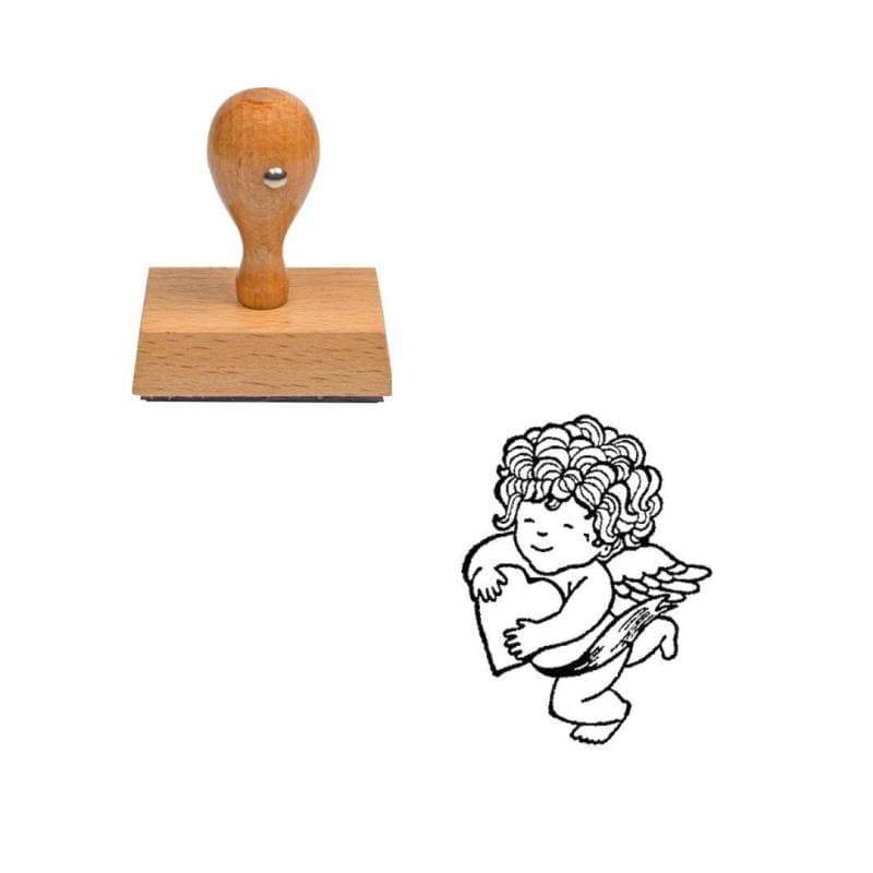 Tampon ange avec un petit cœur en bois