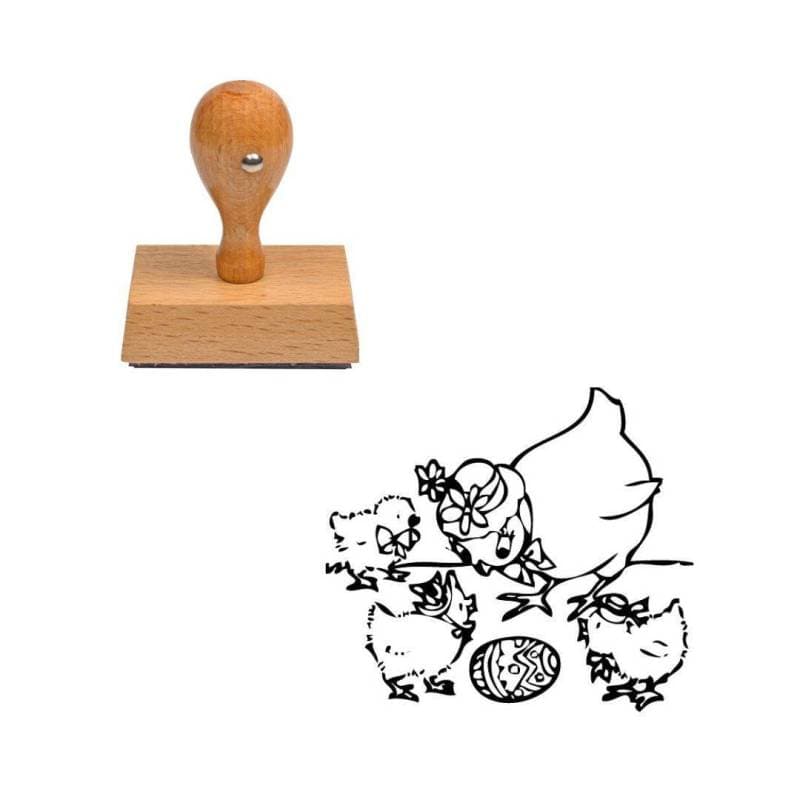 Tampon Pâques Poule, poussin et œuf de Pâques