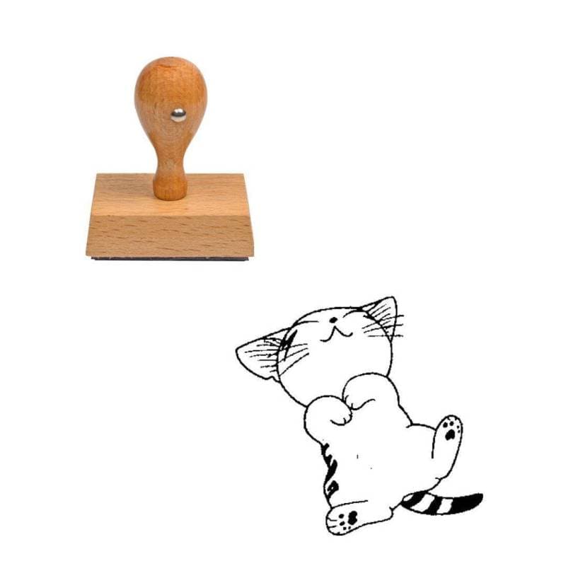 Tampon animaux Chaton endormi en bois