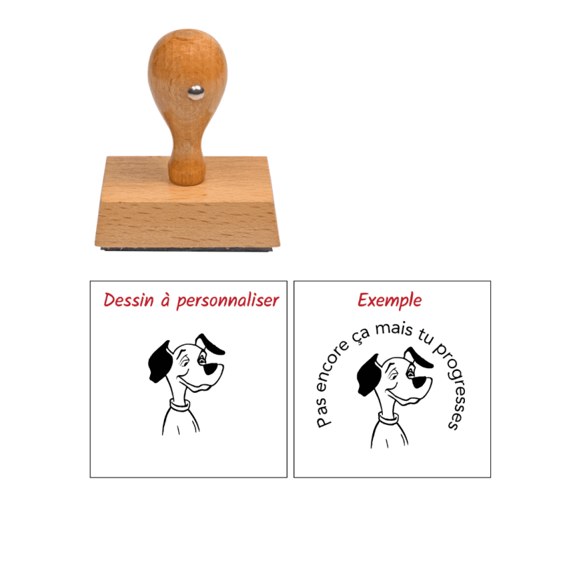 Tampon enseignant mieux dalmatien en bois à personnaliser n°83 Estampille Directe